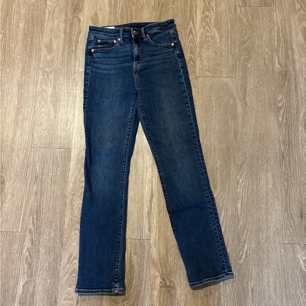GAP Women's Straight Leg High Rise Jeans in Deep Blue